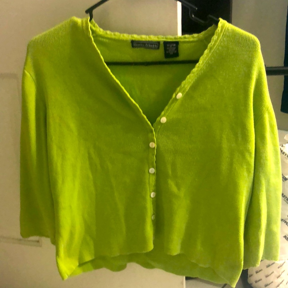 This is a light lime green Bentley at buckle 100% cotton sweater for a chill day